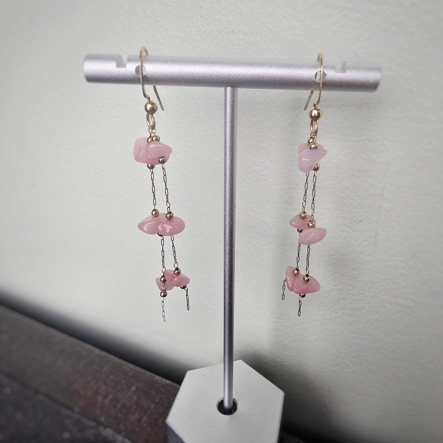 Long Chain Pink Stone Earrings