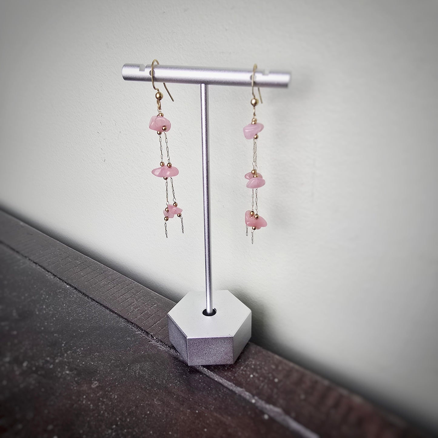 Long Chain Pink Stone Earrings