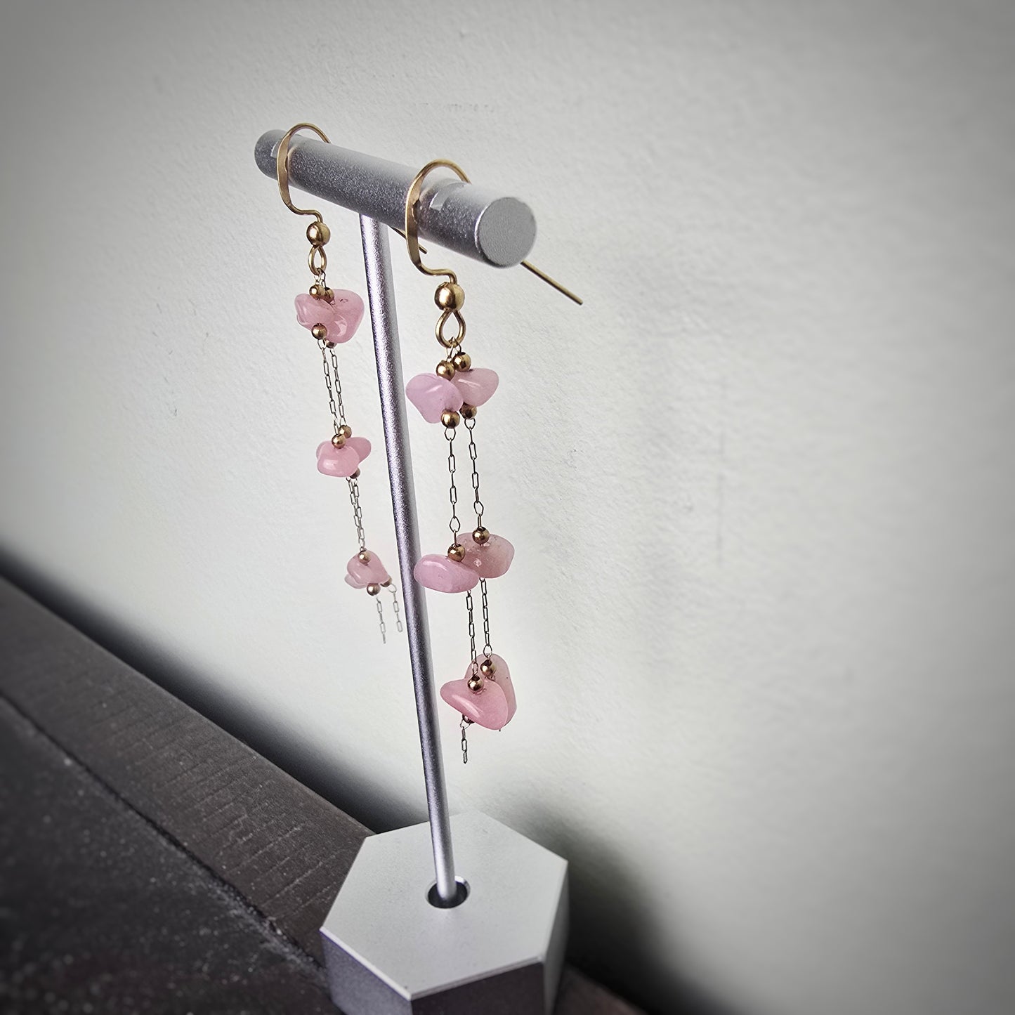 Long Chain Pink Stone Earrings
