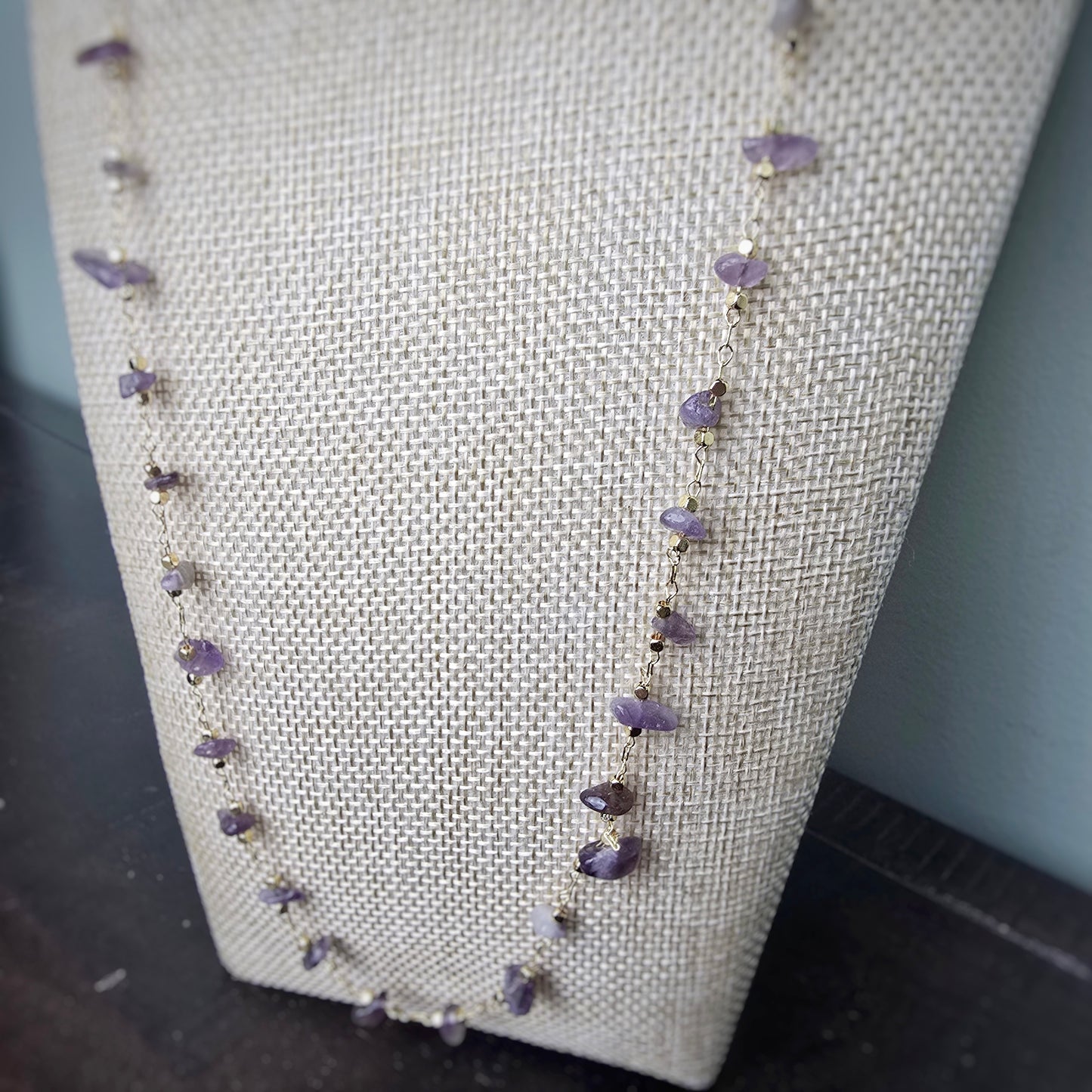 Amethyst Bead Delicate Gold Necklace
