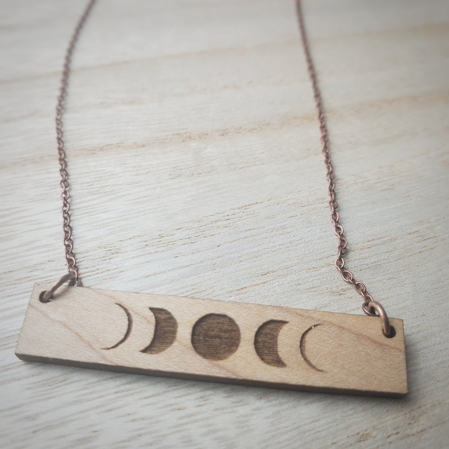 Bohemian Moon Phase Wood Bar Necklace