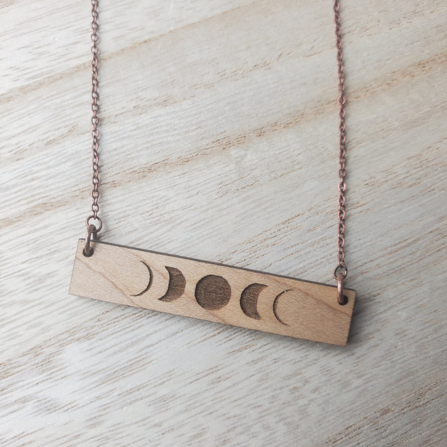 Bohemian Moon Phase Wood Bar Necklace