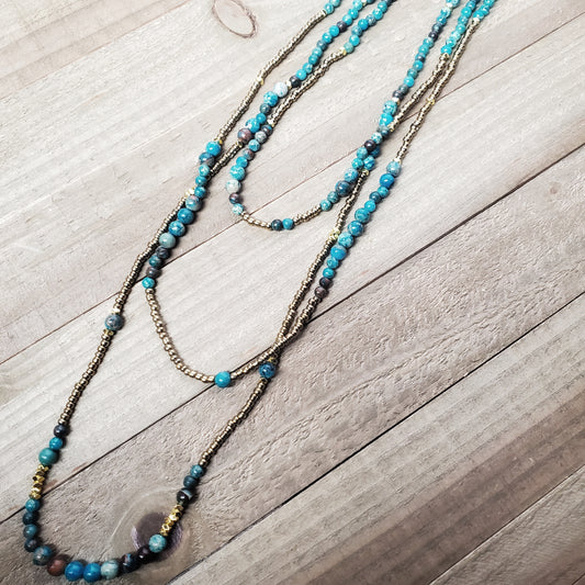 Three Layer Bead Boho Necklace