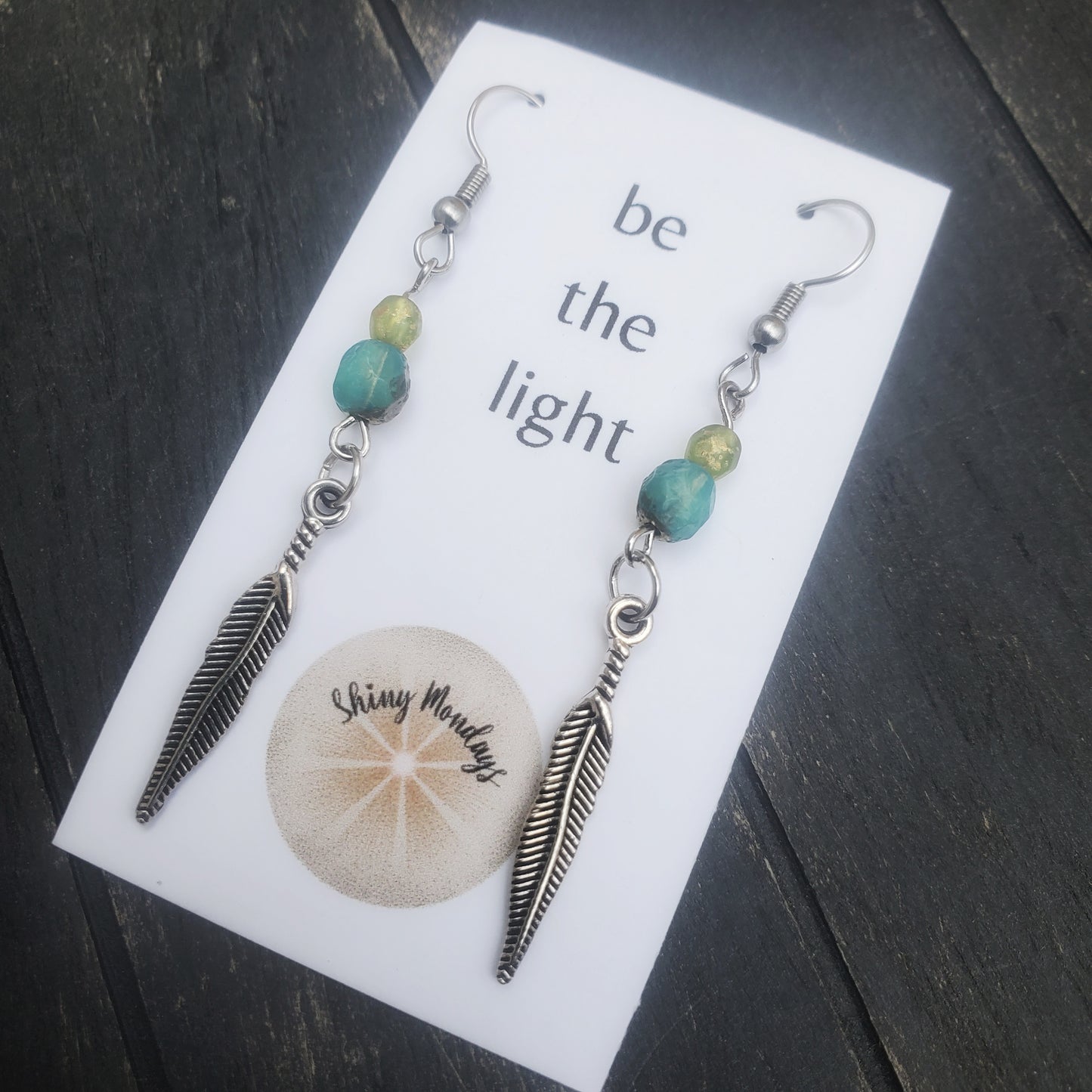 Feather Bead Dangle Earrings