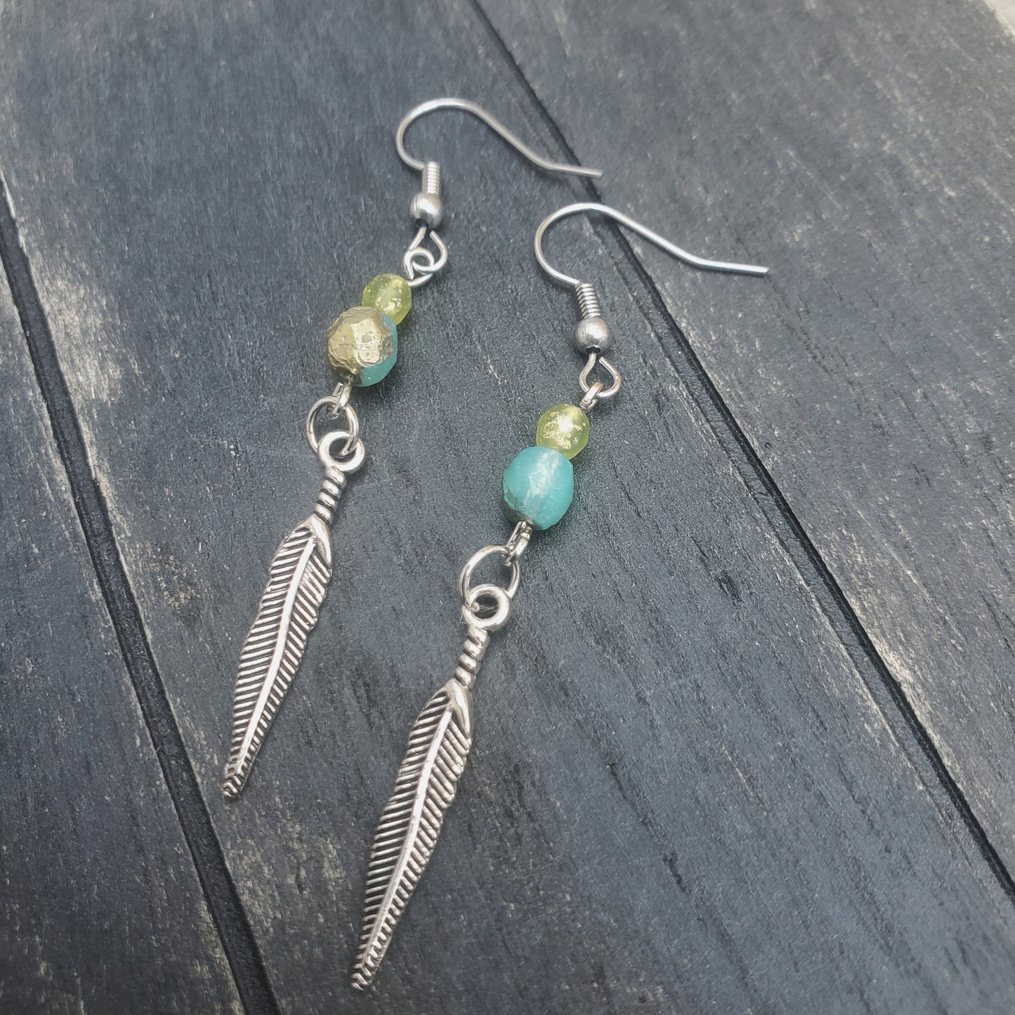 Feather Bead Dangle Earrings