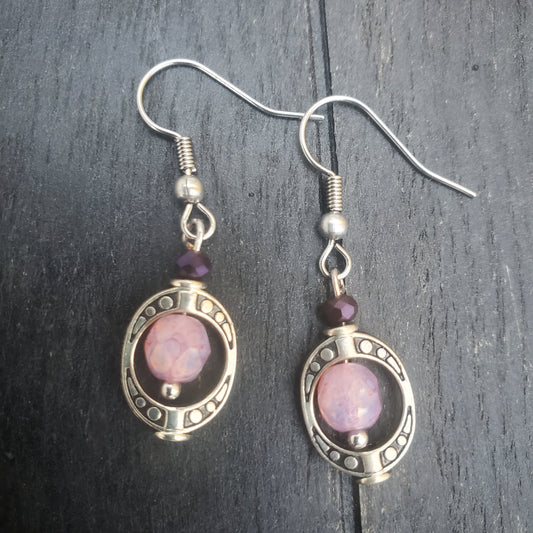 Framed Pink Opal Earrings