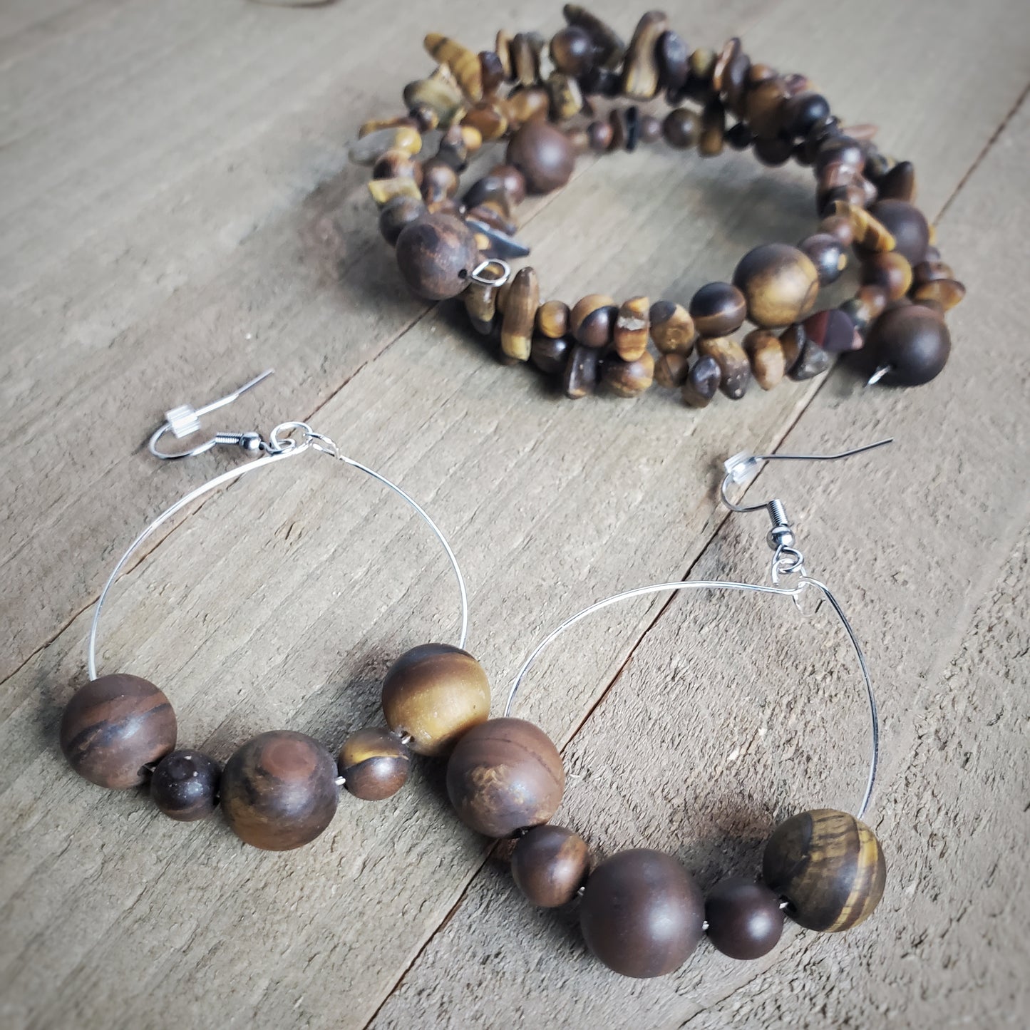 Tiger Eye Earring and Bracelet Set