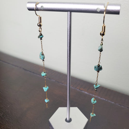 Long Turquoise Stone Chain Earrings