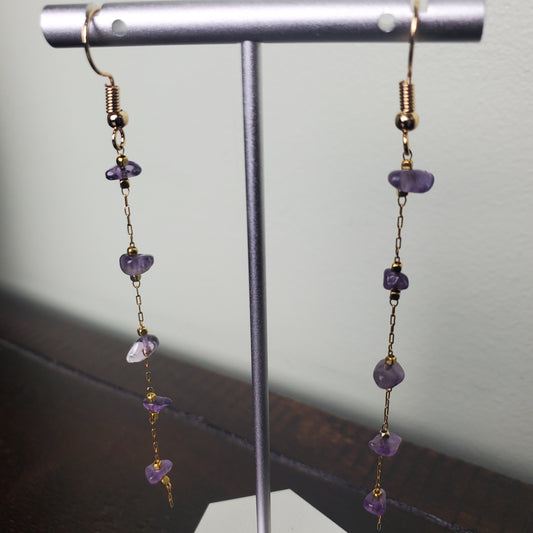 Irregular Amethyst Chain Earrings