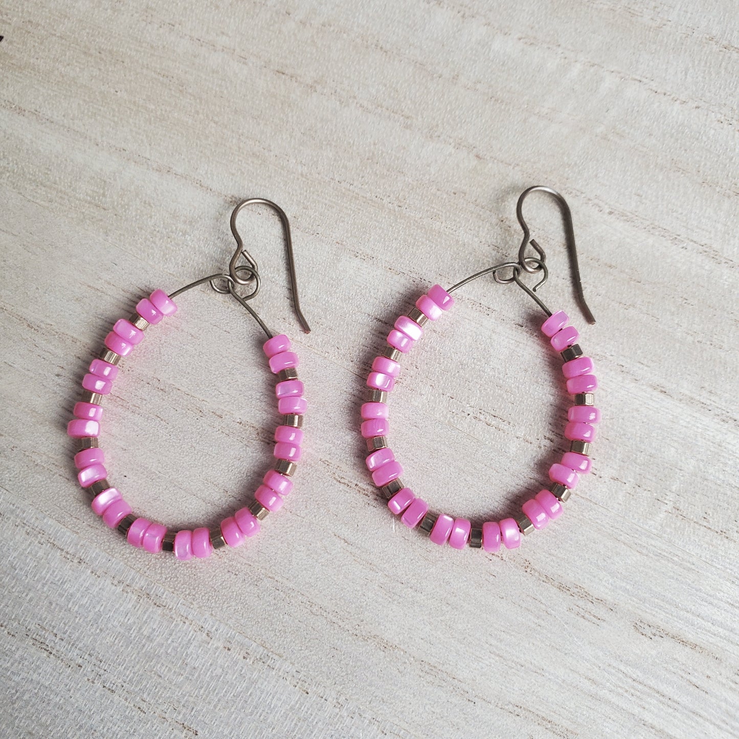 Hot Pink Heishi Hoops