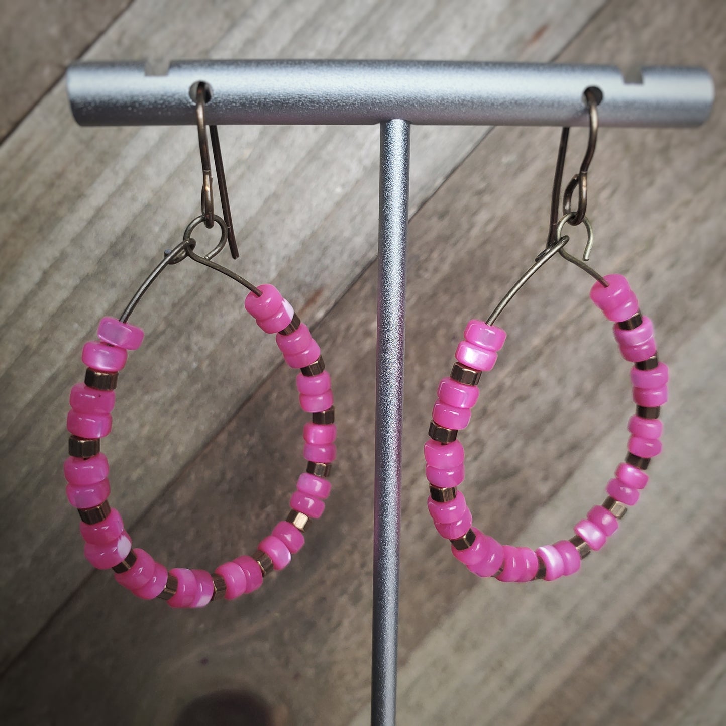 Hot Pink Heishi Hoops