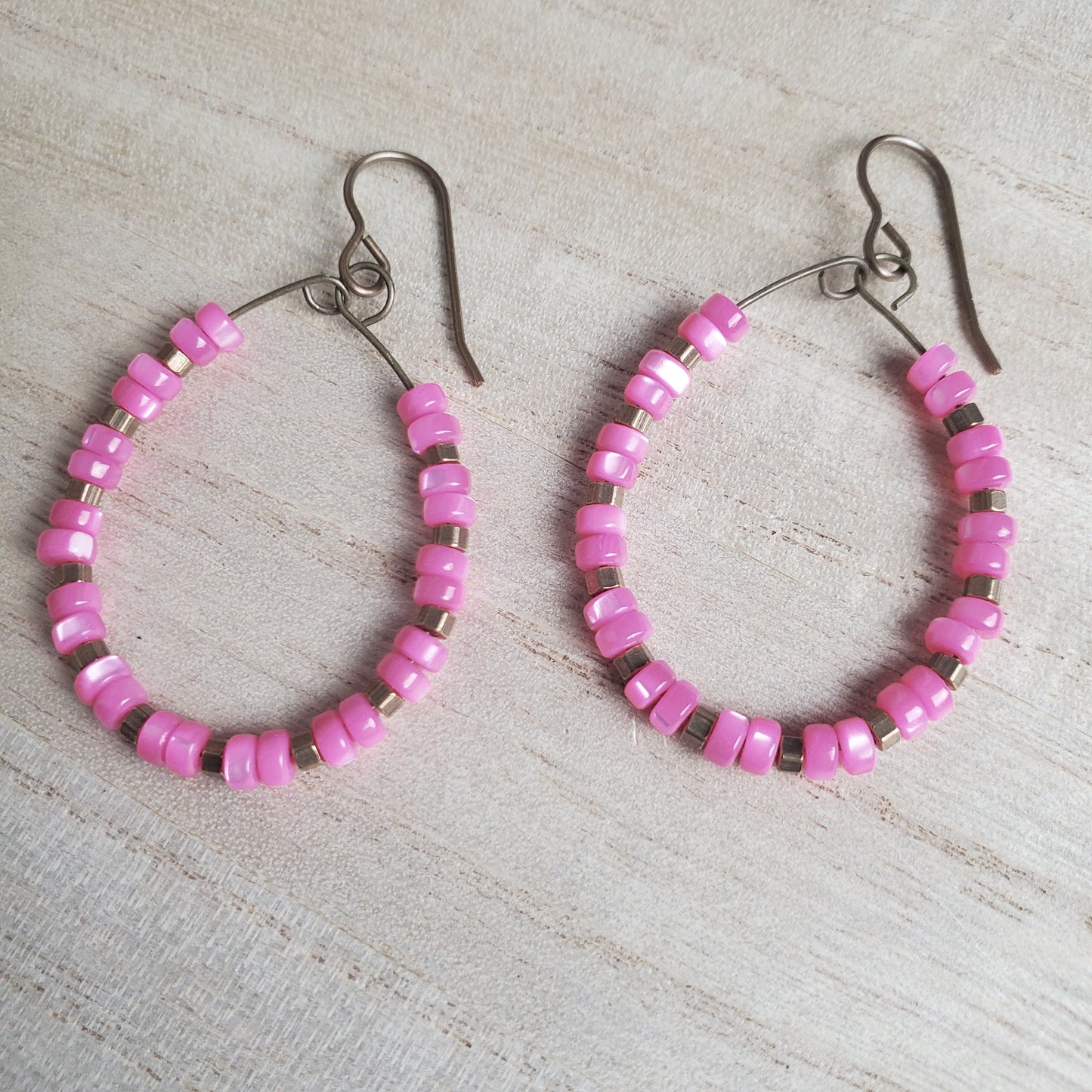 Hot Pink Heishi Hoops