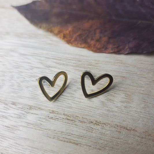 Open Heart Brass Stud Earrings