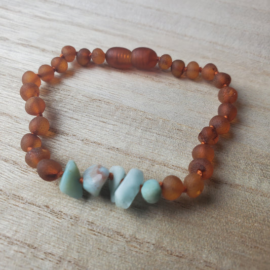 Raw Cognac Amber & Amazonite Bracelet