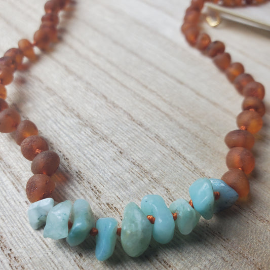 Raw Cognac Amber Amazonite Necklace