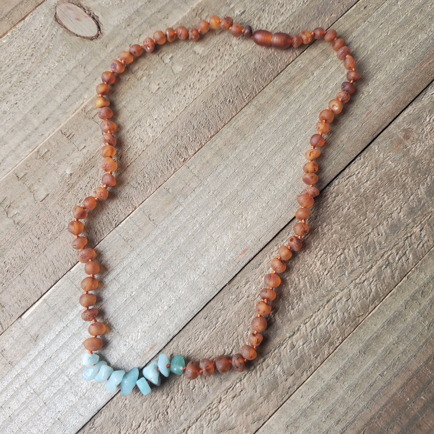 Raw Cognac Amber Amazonite Necklace