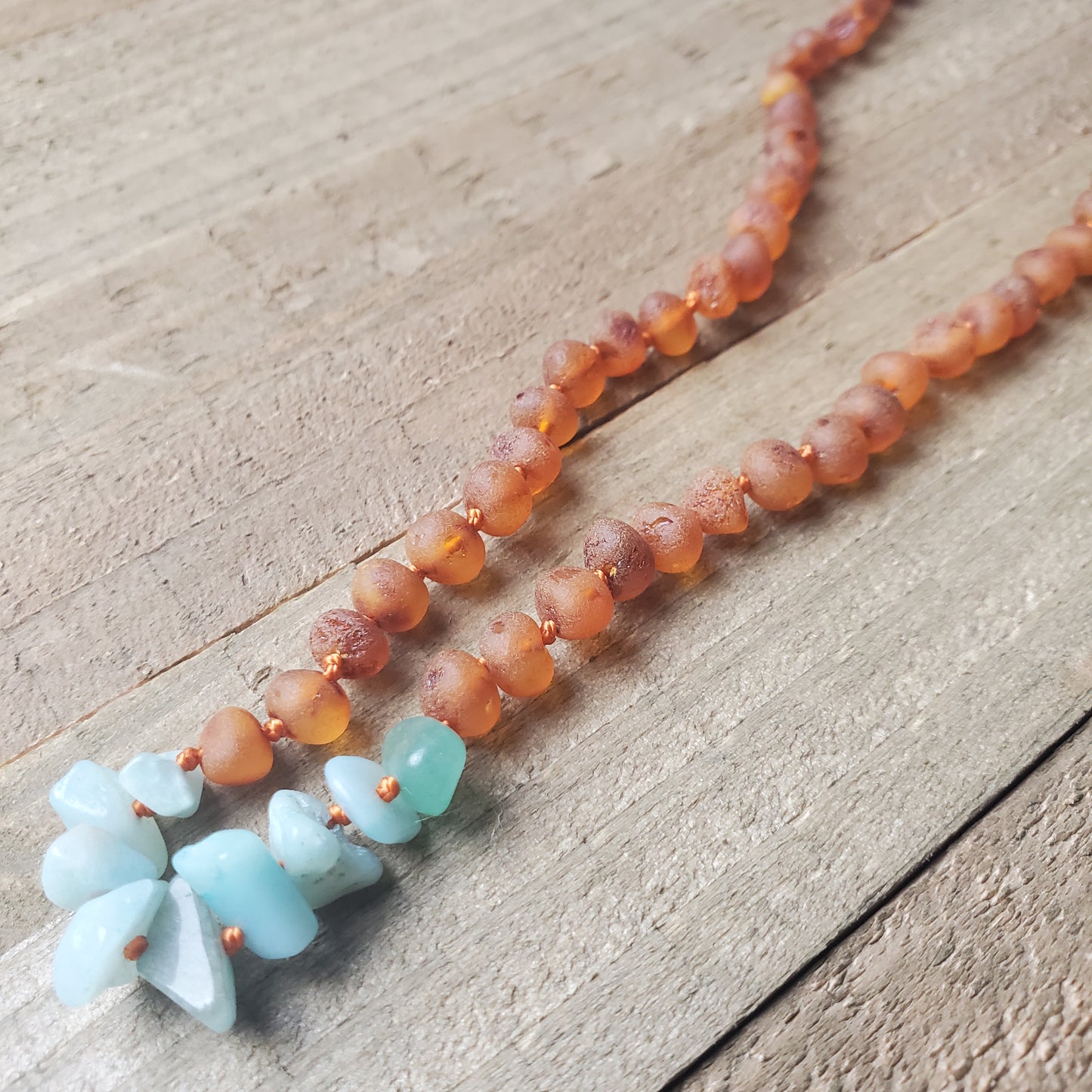 Raw Cognac Amber Amazonite Necklace