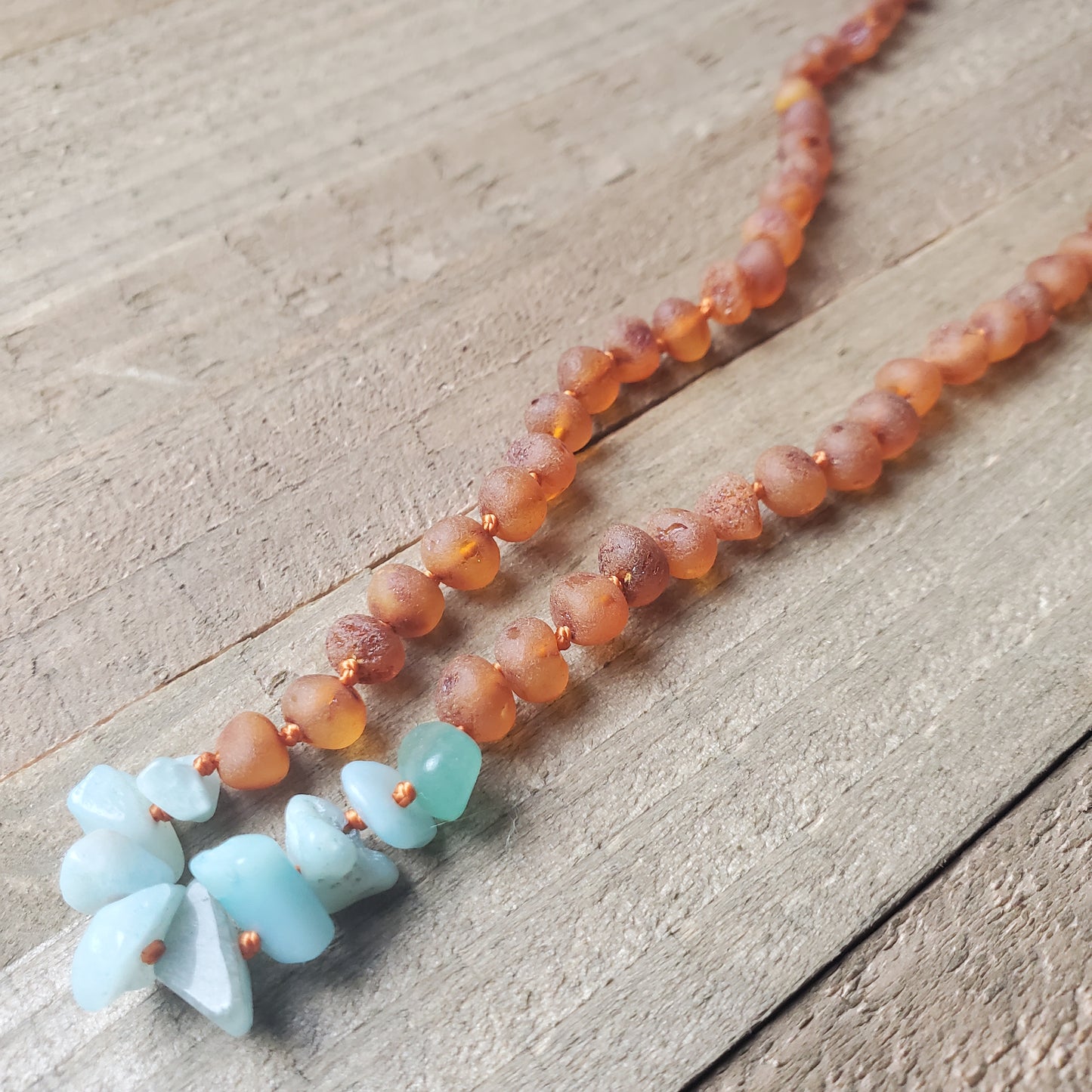 Raw Cognac Amber Amazonite Necklace