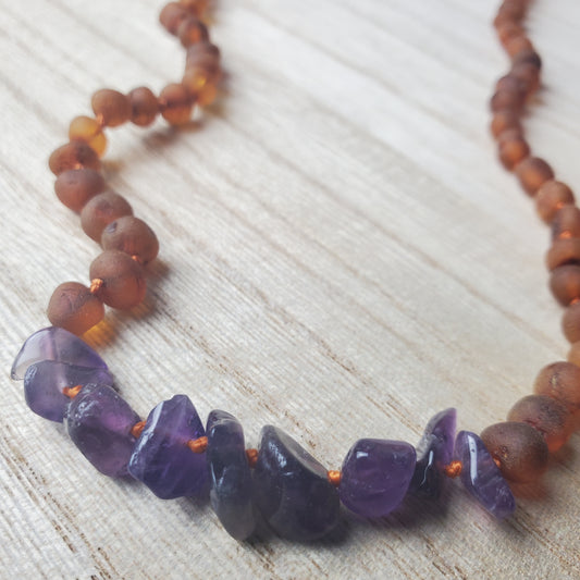 Raw Amber Amethyst Necklace