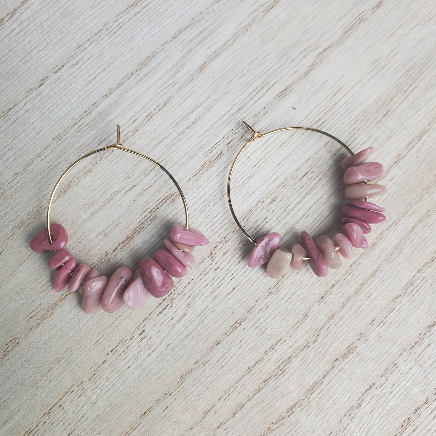 Rhodonite Gemstone Gold Hoops