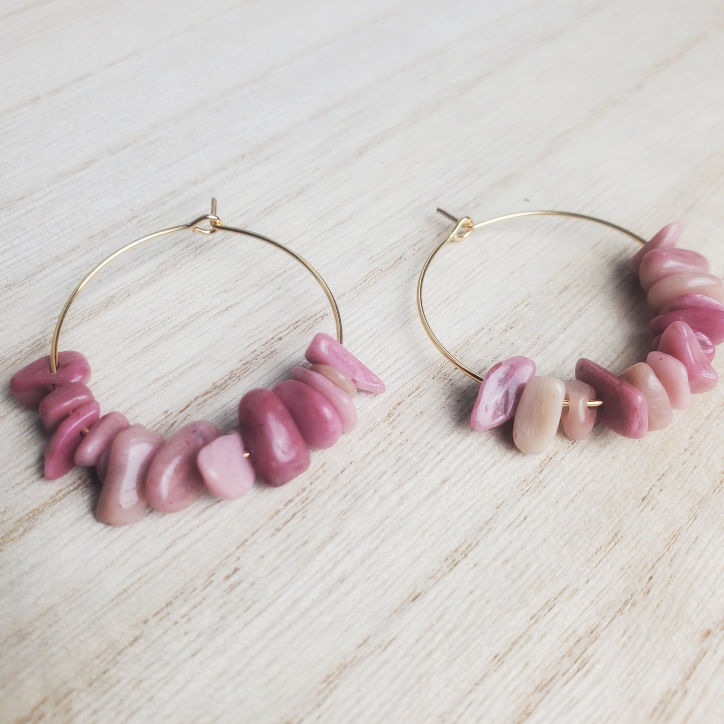 Rhodonite Gemstone Gold Hoops