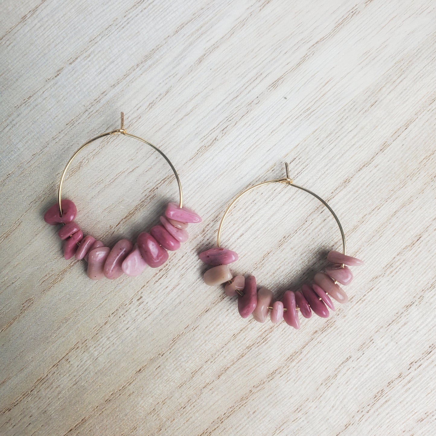 Rhodonite Gemstone Gold Hoops