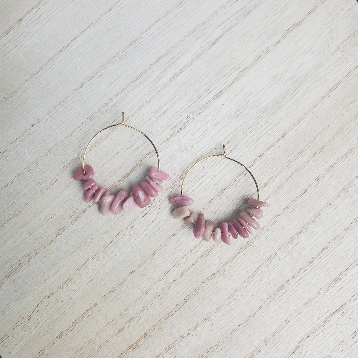 Rhodonite Gemstone Gold Hoops