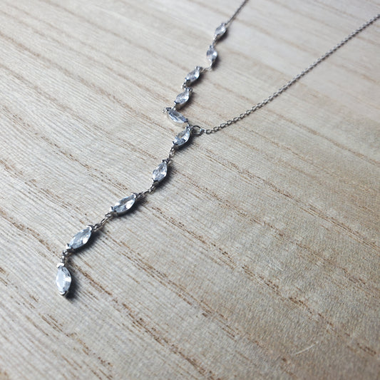 Lariat Zirconia Silver Necklace