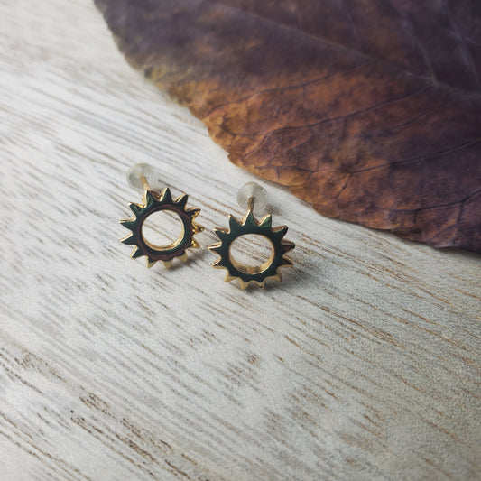 Sunburst Brass Circle Sunshine Boho Stud Earrings